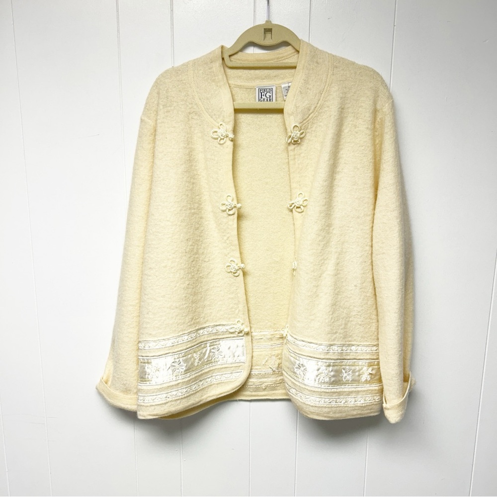 VTG Field Gear 100% Wool Frog Closure Cream Beaded Embroidered Blazer XL